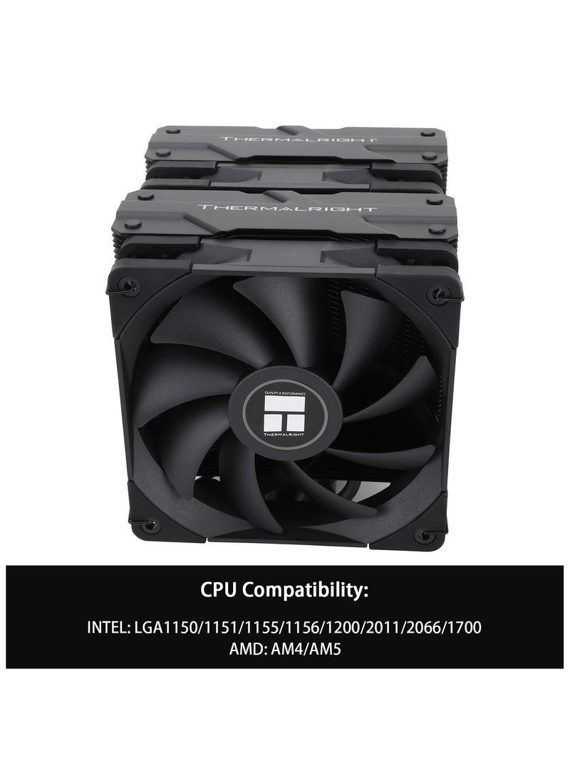 Peerless Assassin 120 Black CPU Air Cooler, 6 Heat Pipes,TL-C12B PWM Fan, Aluminium Heatsink Cover, AGHP Technology, for AMD AM4/AM5/Intel LGA 1700/1150/1151/1200/2066/2011 PA120 Black