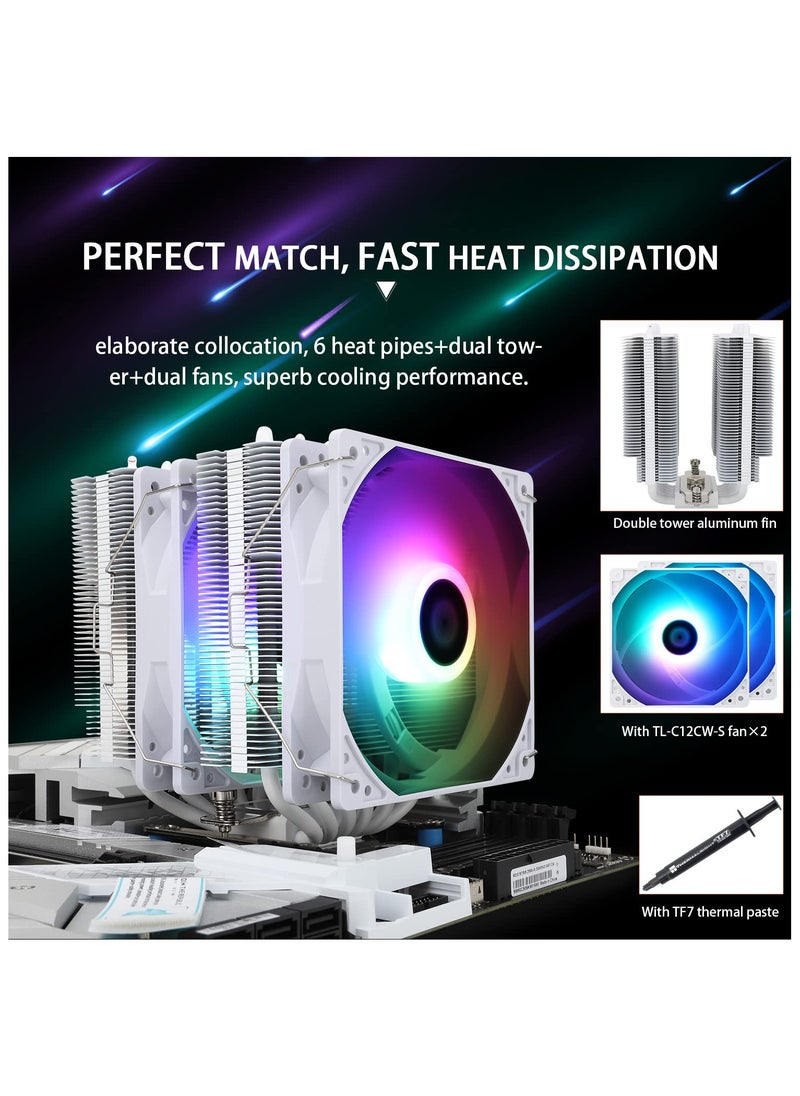 Peerless Assassin 120 SE ARGB White CPU Air Cooler, 6 Heat Pipes CPU Cooler, Dual 120mm TL-C12CW-S PWM Fan, AGHP Technology, for AMD AM4/AM5/Intel LGA1700/1150/1151/1155/1200