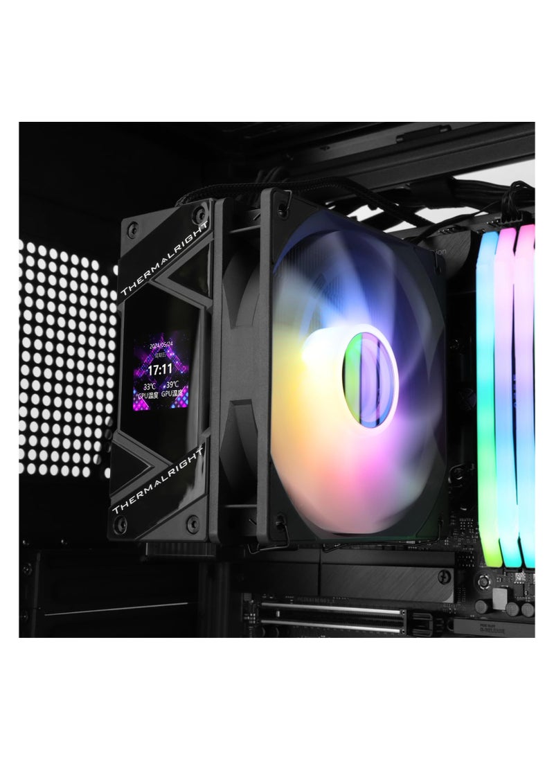 Assassin Spirit 120 Vision Black ARGB CPU Air Cooler with 1.54in IPS Display, 120mm PWM Fan, Support Intel lga1700/1150/1151/1200/1851, AMD AM4/AM5
