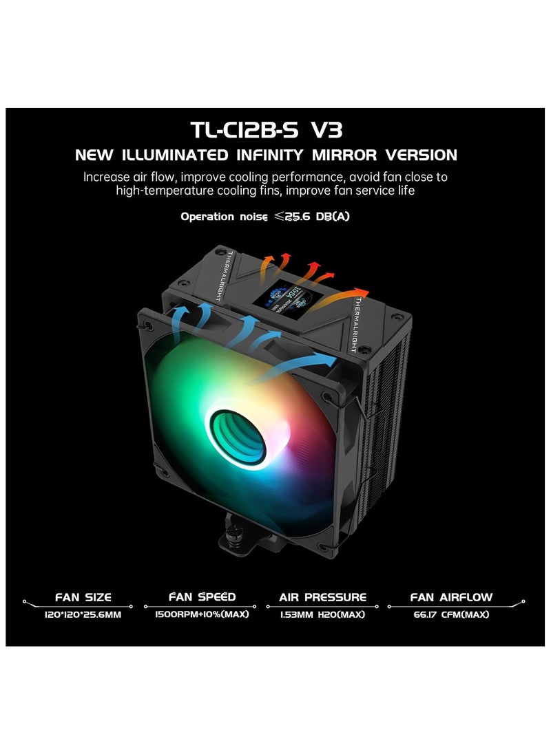 Assassin Spirit 120 Vision Black ARGB CPU Air Cooler with 1.54in IPS Display, 120mm PWM Fan, Support Intel lga1700/1150/1151/1200/1851, AMD AM4/AM5