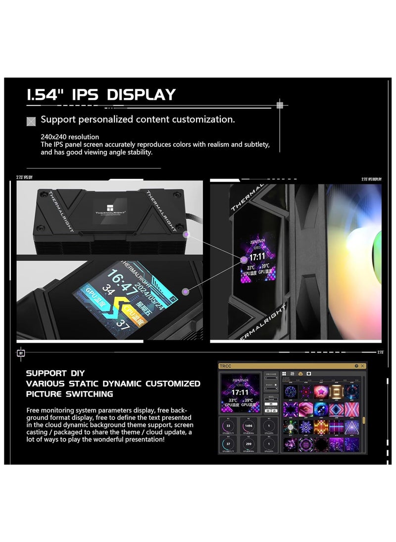 Assassin Spirit 120 Vision Black ARGB CPU Air Cooler with 1.54in IPS Display, 120mm PWM Fan, Support Intel lga1700/1150/1151/1200/1851, AMD AM4/AM5