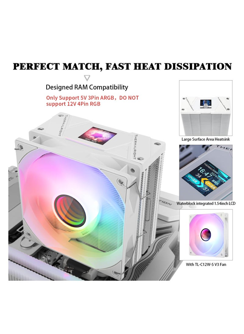 Assassin Spirit 120 Vision ARGB White,with White Top Cover,CPU Air Cooler, PC Cooling, 240 * 240 Resolving Power IPS LCD Screen,Editable,with 1.54in for Intel lga1851/1700/115X,AM4/AM5