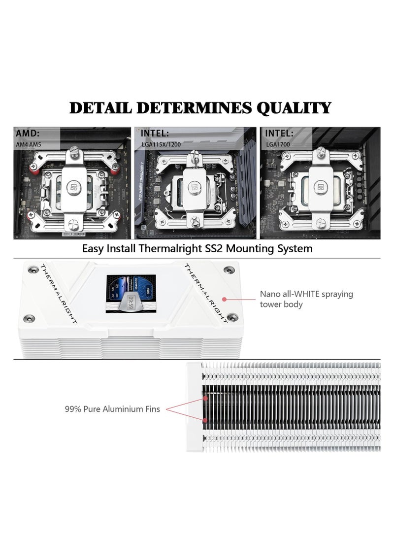Assassin Spirit 120 Vision ARGB White,with White Top Cover,CPU Air Cooler, PC Cooling, 240 * 240 Resolving Power IPS LCD Screen,Editable,with 1.54in for Intel lga1851/1700/115X,AM4/AM5