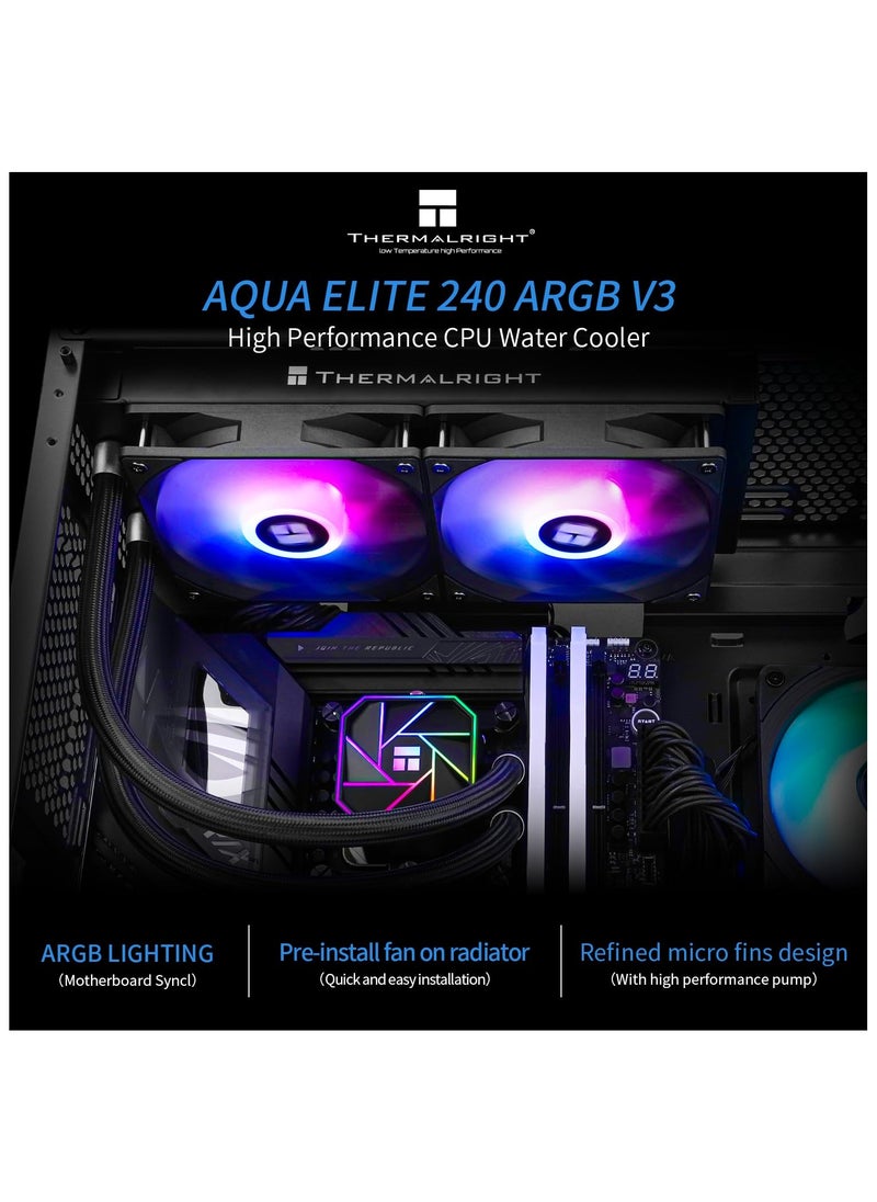 Aqua Elite 240 V3 Water Cooling CPU Cooler, Double PWM ARGB Fans with S-FDB Bearings,Efficient PWM Controlled Pump,for AMD/AM4/AM5, Intel LGA1150/1151/1200/2011/1700, (AE240 V3)