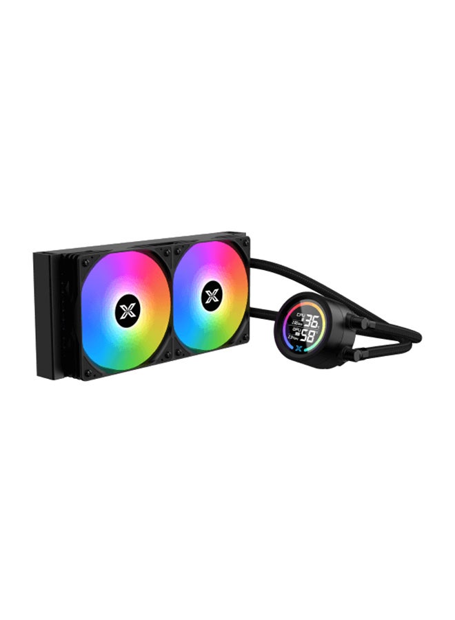 LK 240 Digital AIO Liquid Cooler – 240mm Aluminum Radiator, PWM ARGB Fans, Digital LCD Display, Intel LGA 18XX/1700/1200/115X & AMD AM5/AM4 Support, 330mm Black Sleeved Tubes, Ceramic Bearing Pump (600-3000 RPM), 280W TDP, Ultra-Quiet ≤15dBA, 12V DC, EN45929 Black