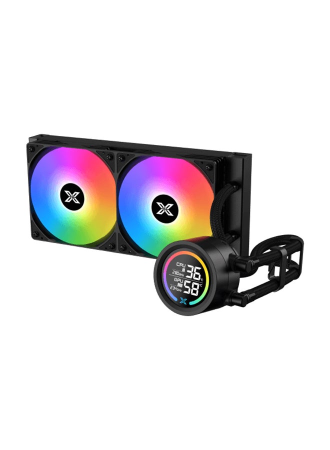 LK 240 Digital AIO Liquid Cooler – 240mm Aluminum Radiator, PWM ARGB Fans, Digital LCD Display, Intel LGA 18XX/1700/1200/115X & AMD AM5/AM4 Support, 330mm Black Sleeved Tubes, Ceramic Bearing Pump (600-3000 RPM), 280W TDP, Ultra-Quiet ≤15dBA, 12V DC, EN45929 Black
