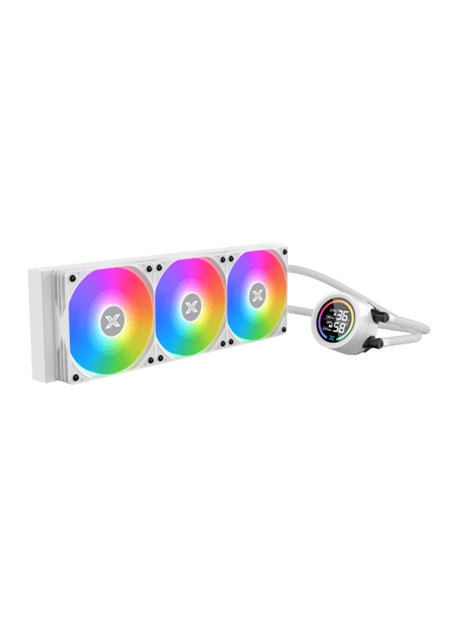 LK 360 Digital Arctic 360mm AIO Liquid Cooler - Aluminum Radiator, Digital LCD Pump (Ceramic Bearing), 3x 120mm PWM Fans with Addressable RGB, 400mm Sleeved Tubes, Intel LGA 18XX/1700/1200/115X & AMD AM5/AM4, 320W TDP, 600-3000 RPM, 82.8 CFM, ≤15dBA Noise, EN45912 White