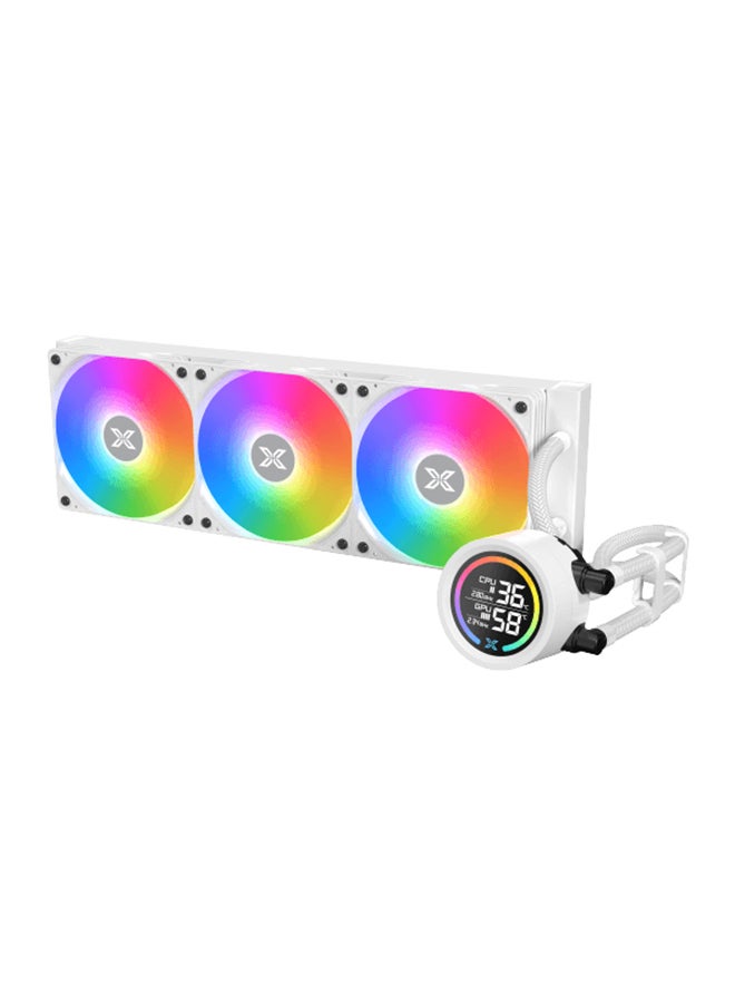 LK 360 Digital Arctic 360mm AIO Liquid Cooler - Aluminum Radiator, Digital LCD Pump (Ceramic Bearing), 3x 120mm PWM Fans with Addressable RGB, 400mm Sleeved Tubes, Intel LGA 18XX/1700/1200/115X & AMD AM5/AM4, 320W TDP, 600-3000 RPM, 82.8 CFM, ≤15dBA Noise, EN45912 White