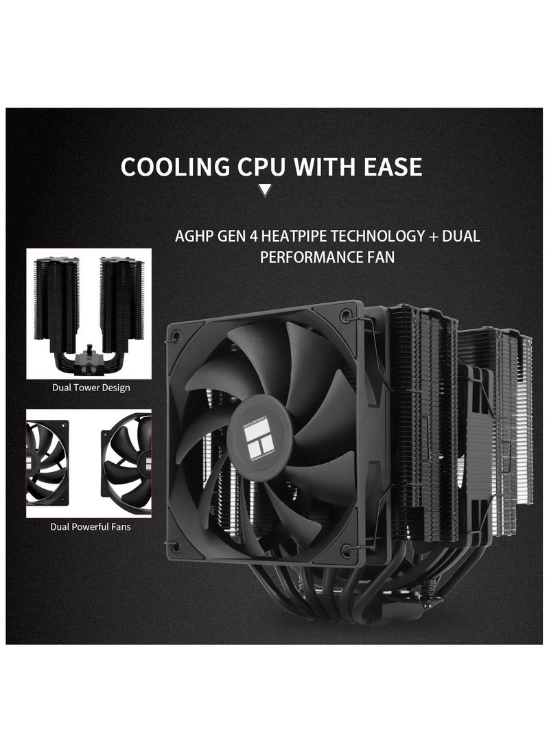 Peerless Assassin 140 Black CPU Air Cooler, 6 Heat Pipes Heatsink Dual Towers Cooler, Dual PWM Fans with 1500RPM Speed, Desktop CPU Cooler for Intel 1700/1851/1150/1151/1200;AM4/AM5