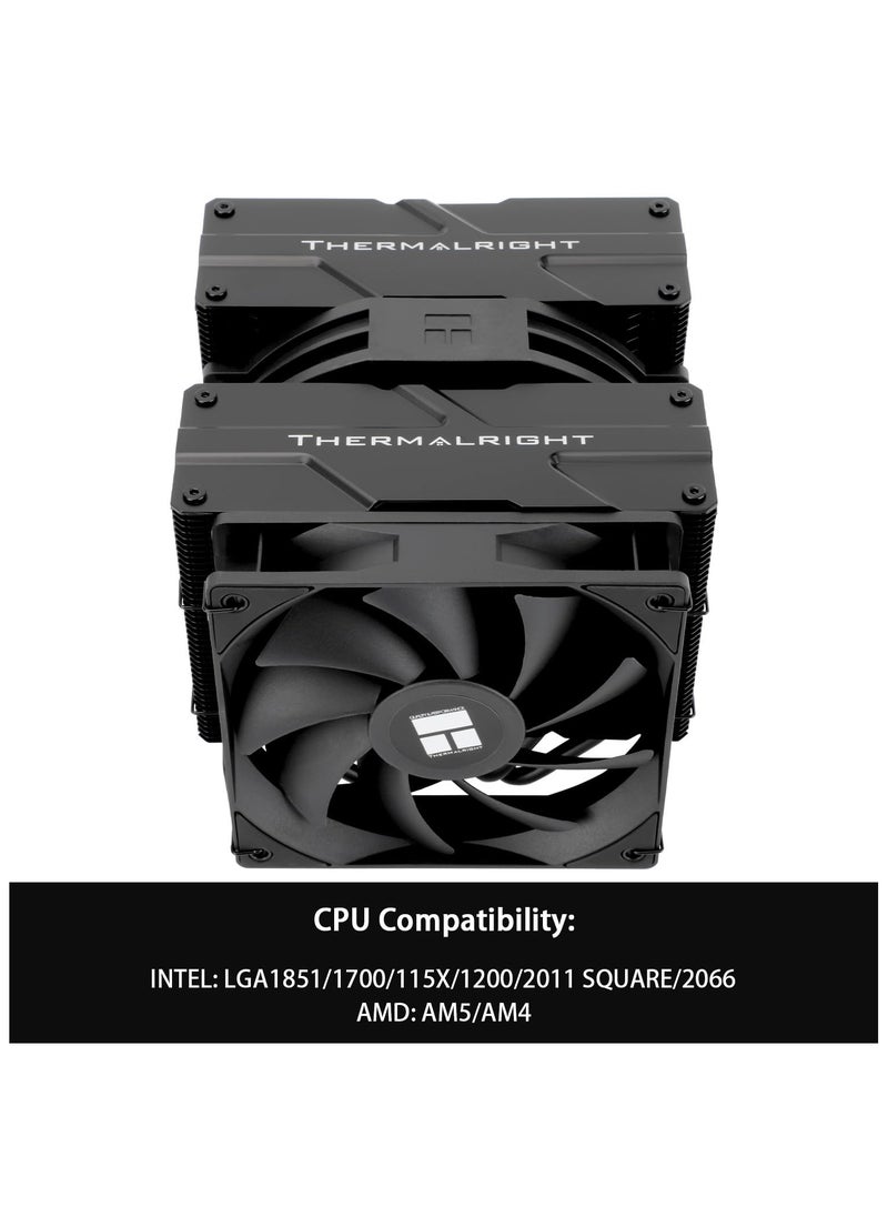 Peerless Assassin 140 Black CPU Air Cooler, 6 Heat Pipes Heatsink Dual Towers Cooler, Dual PWM Fans with 1500RPM Speed, Desktop CPU Cooler for Intel 1700/1851/1150/1151/1200;AM4/AM5