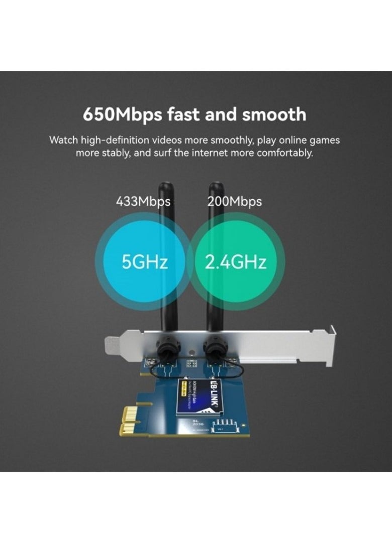 LB-LINK AC650M High-Gain Dual-Band PCI Express Adapter BL-P650H AC650M High Gain Dual Band PCI-E Adapter usb wireless network adapter usb wifi adapter