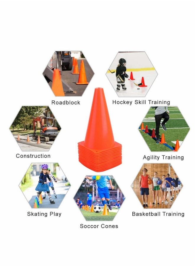 7 Inch Plastic Traffic Cones 12Pcs Sport Training Agility Marker Cone for Soccer, Skating, Football, Basketball, Indoor and Outdoor Games