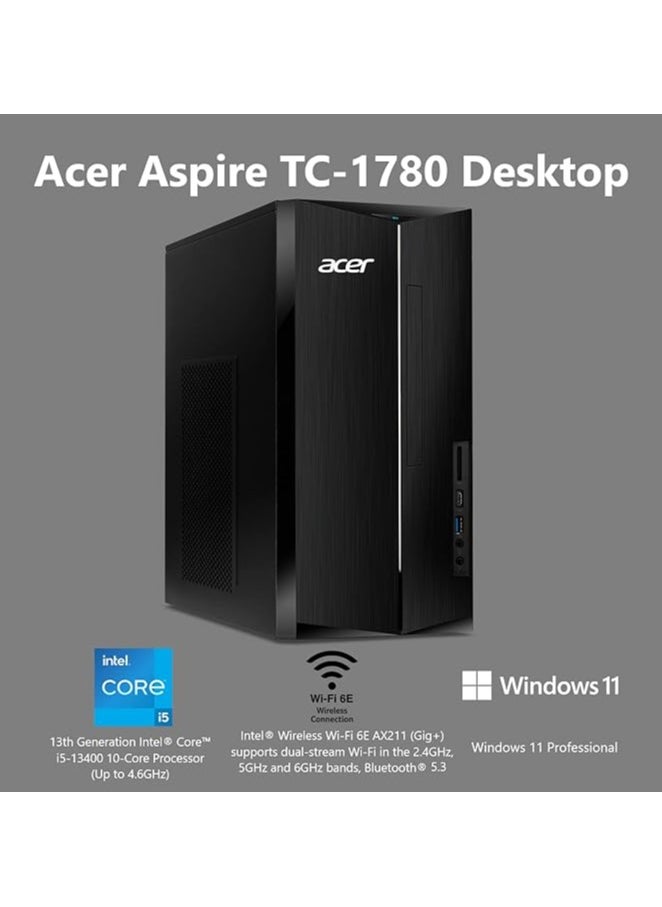 Acer Aspire TC-1780-UA92 Desktop | 13th Gen Intel Core i5-13400 Processor | 8GB 3200MHz DDR4 | 512GB M.2 SSD | SD Card Reader | Intel Wi-Fi 6E AX211 | Windows 11 Home, Black