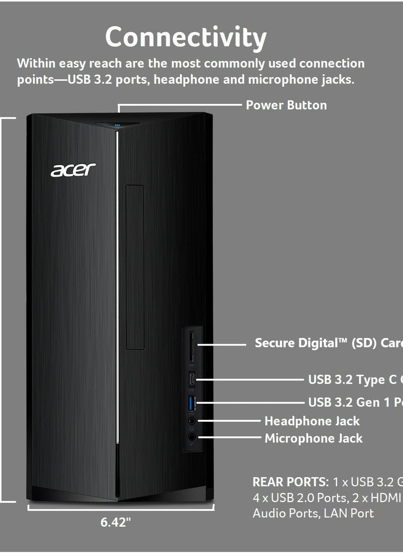 Acer Aspire TC-1780-UA92 Desktop | 13th Gen Intel Core i5-13400 Processor | 8GB 3200MHz DDR4 | 512GB M.2 SSD | SD Card Reader | Intel Wi-Fi 6E AX211 | Windows 11 Home, Black