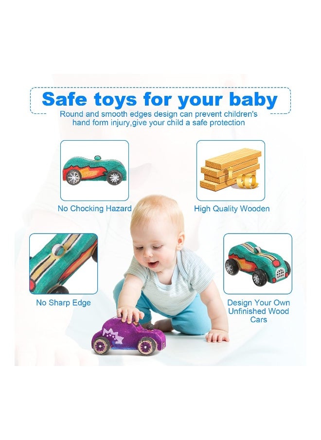 12 Pieces Unfinished Wooden Cars, Wood Diy Car Toys Wooden Car Crafts For Students Home Activities, Easy Woodworking And Family Time Set Painting Your Own Wood Car