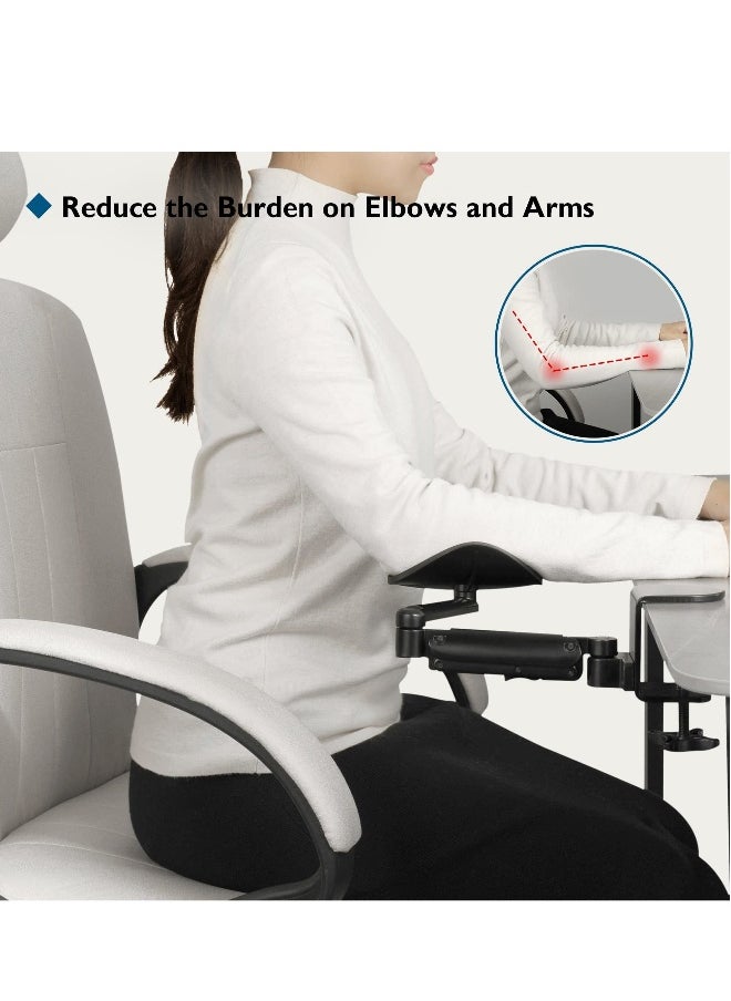 Computer Arm Rest for Desk, Ergonomic Arm Rest Support Extender for Desk Armrest Pad Rotating Elbow Rest Holder, Aluminum Extendable & Adjustable Arm Rest Holder (Black)