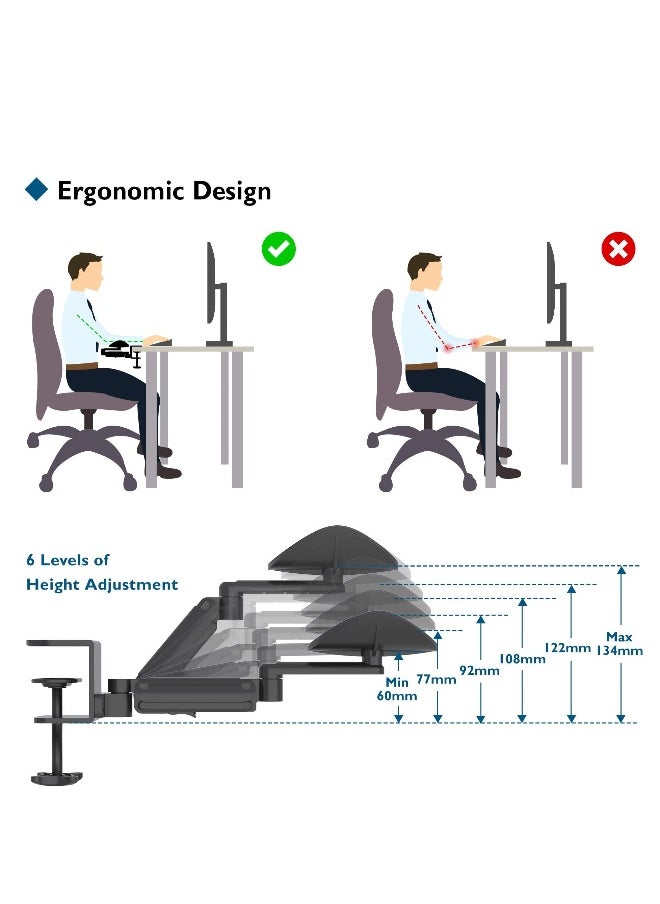 Computer Arm Rest for Desk, Ergonomic Arm Rest Support Extender for Desk Armrest Pad Rotating Elbow Rest Holder, Aluminum Extendable & Adjustable Arm Rest Holder (Black)