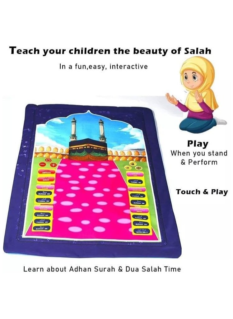 Interactive Islamic Smart Prayer Mat for Kids, Engaging Educational Tool with 10 Speaking Languages, Fun Gift for Ramadan and Daily Prayers