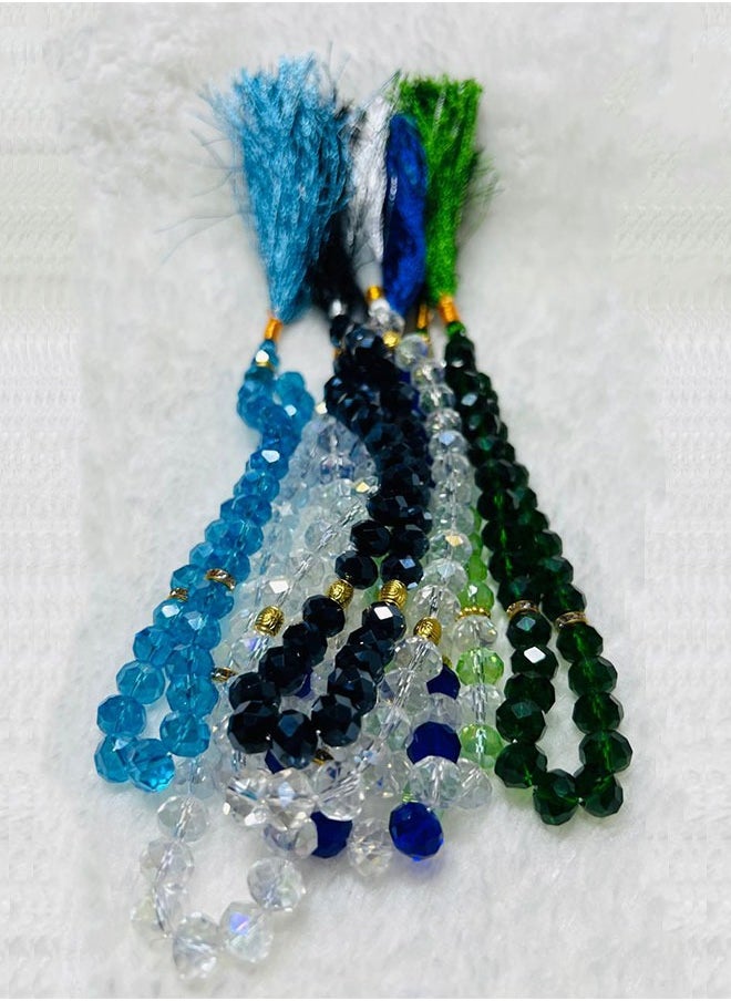 Crystal Rosary/Tasbih – 33 Beads Set of 7 Pieces | Mixed Colors | 10mm Bead Size