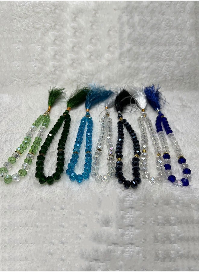 Crystal Rosary/Tasbih – 33 Beads Set of 7 Pieces | Mixed Colors | 10mm Bead Size