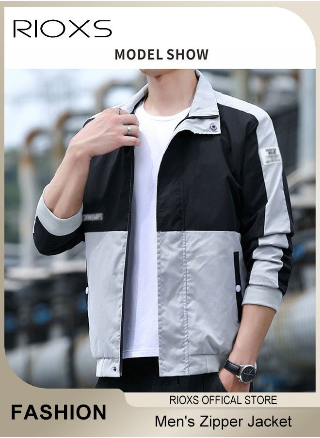 Men's Bomber Jacket, Casual Jacket With Pockets, Waterproof  Windproof Slim Fit Outdoor Jacket Coat, Stylish Stand-Up Collar Jacket, Full Zipper Lightweight Coat, Windbreaker Jacket Outerwear For Men