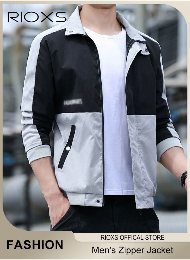 Men's Bomber Jacket, Casual Jacket With Pockets, Waterproof  Windproof Slim Fit Outdoor Jacket Coat, Stylish Stand-Up Collar Jacket, Full Zipper Lightweight Coat, Windbreaker Jacket Outerwear For Men