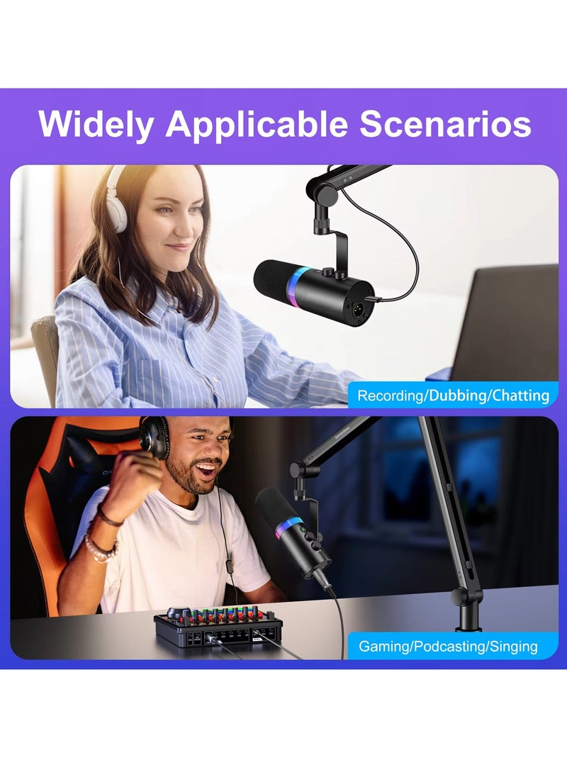 USB XLR Dynamic Microphone Touchmute Headphone Jack Volume Control For Youtube PC Game Sound Card Recording Metal LM20 (Microphone and Base)