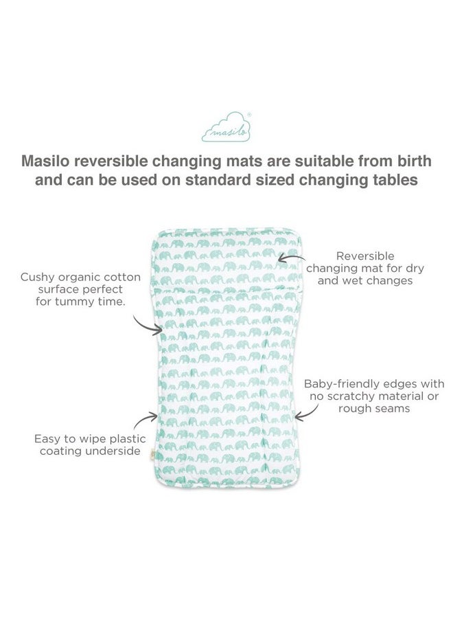 Organic Cotton Baby Changing Mat, For Newborn Baby Essentials Unisex - Elephant Green