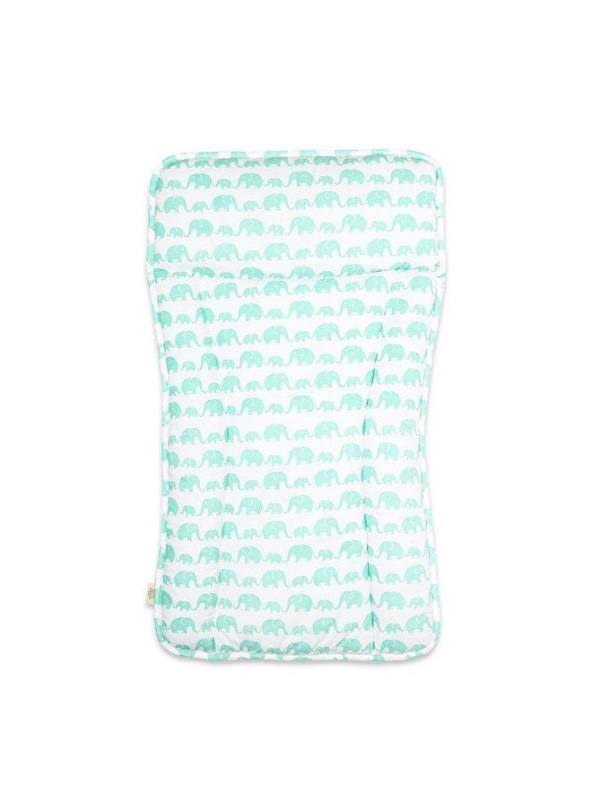 Organic Cotton Baby Changing Mat, For Newborn Baby Essentials Unisex - Elephant Green