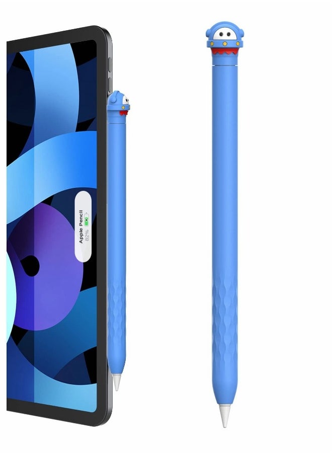 Protective Case for Apple Pencil 2nd Generation, Cute Soft Silicone Cartoons Cover Sleeve Accessories Compatible Generation (Blue)