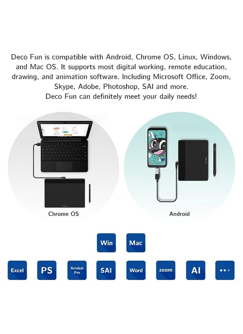 Deco Fun L 10x6 Inches Drawing Tablet Digital Art Tablet with Tilt Support Battery-Free Pen