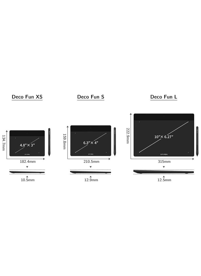 Deco Fun L 10x6 Inches Drawing Tablet Digital Art Tablet with Tilt Support Battery-Free Pen