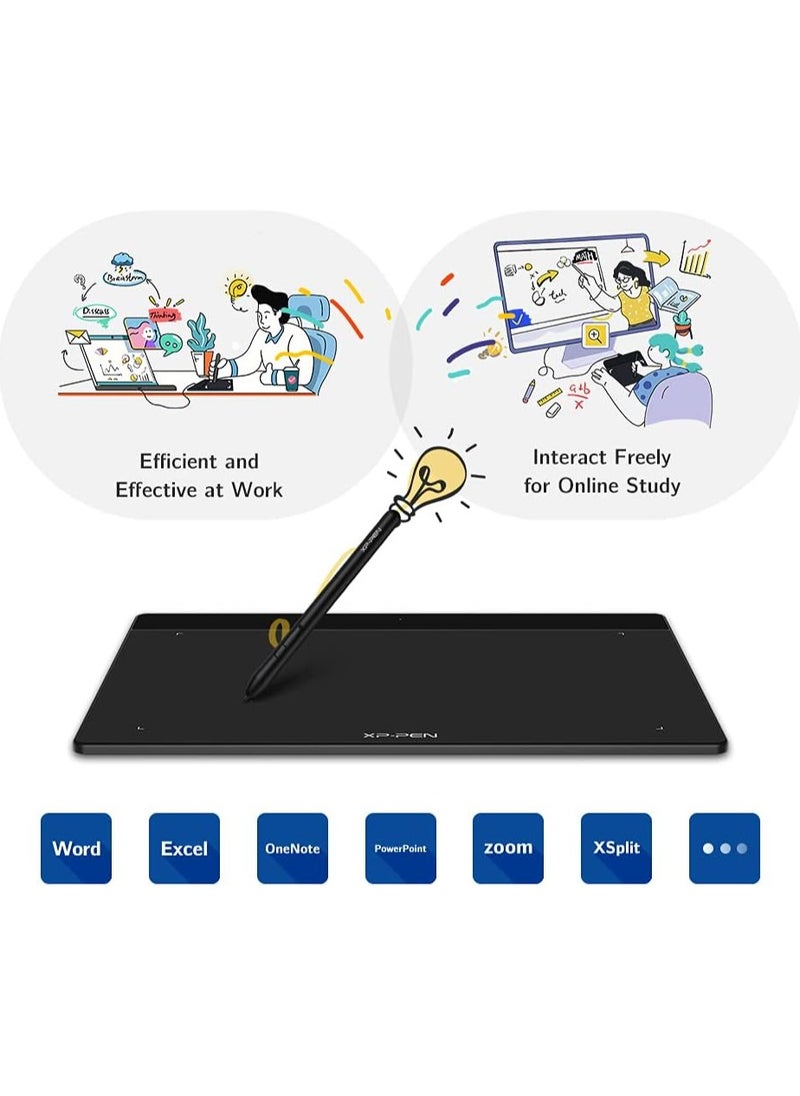 Deco Fun L 10x6 Inches Drawing Tablet Digital Art Tablet with Tilt Support Battery-Free Pen