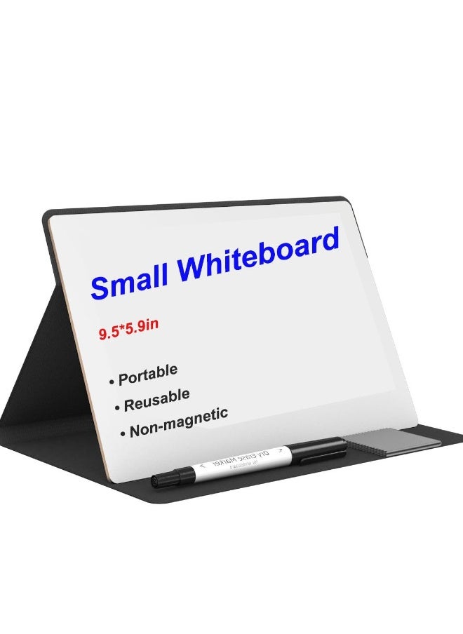 Small Dry Erase Board, Portable Reusable Desktop Notepad with Stand for Desk, Students Drawing, to Do List, Memo White Board for Office, Home, and School, Black