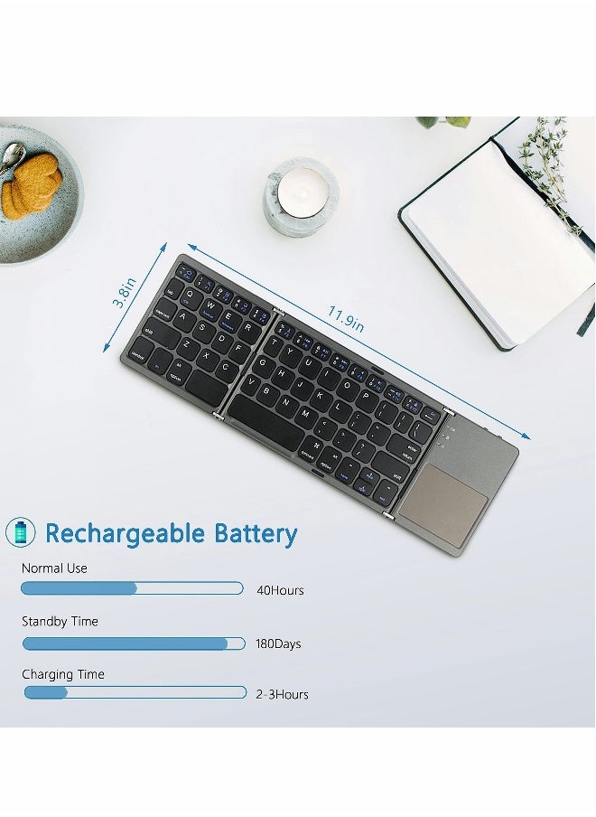 Foldable Bluetooth Keyboard, Wireless Bluetooth Keyboard with Touchpad