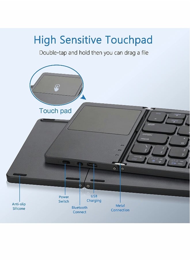 Foldable Bluetooth Keyboard, Wireless Bluetooth Keyboard with Touchpad