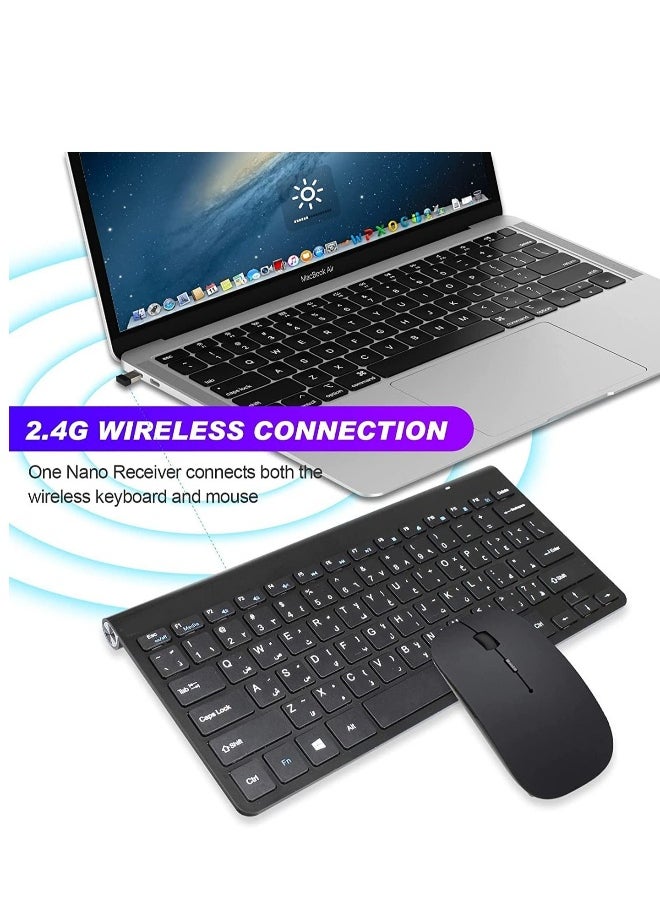 2.4Ghz Wireless Keyboard Mouse Combo Ultra Thin Portable Keyboard with USB Receiver Compatible with Computer