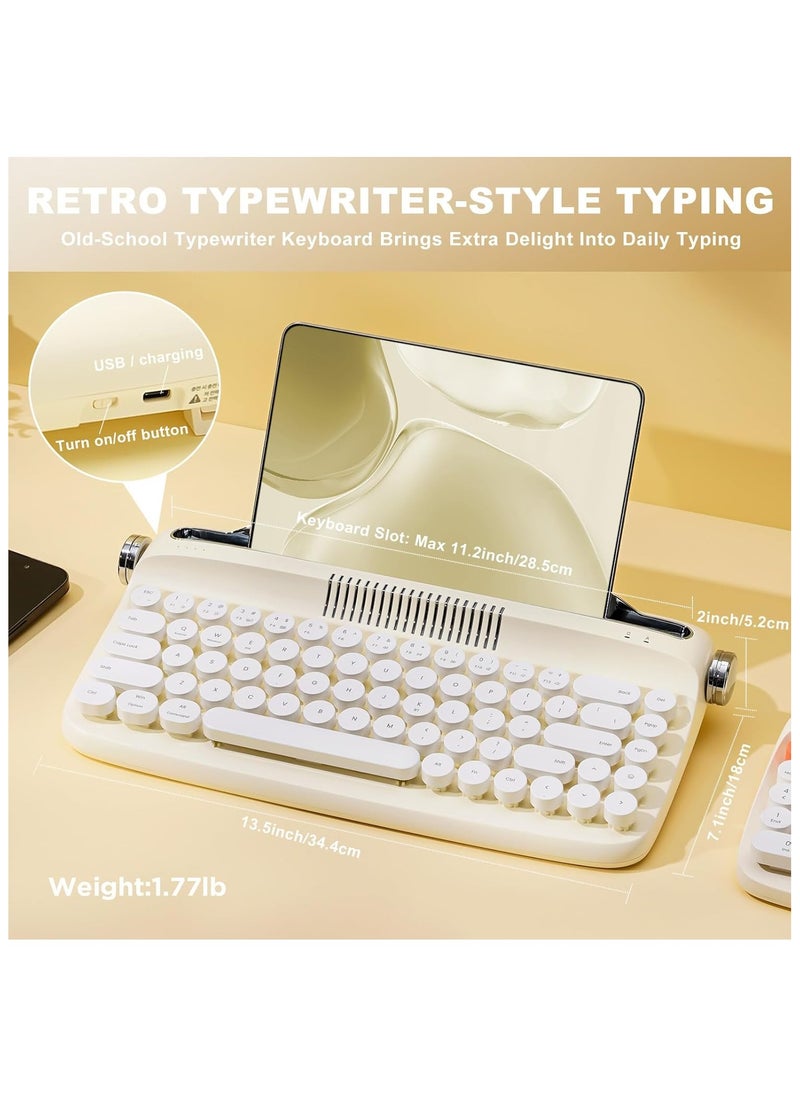 Retro 2 Keyboard Typewriter Style with Integrated Stand, USB-C/Bluetooth Keyboard with Cute Round Keycaps for Multi Device for Win/Mac (B307, Sand Beige)