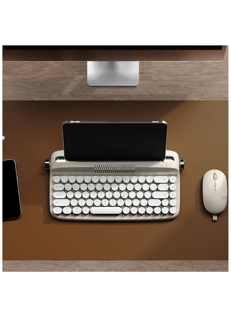 Retro 2 Keyboard Typewriter Style with Integrated Stand, USB-C/Bluetooth Keyboard with Cute Round Keycaps for Multi Device for Win/Mac (B307, Sand Beige)