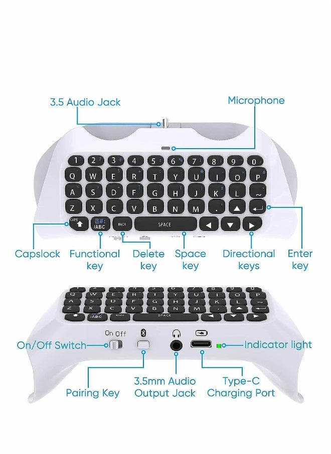 Wireless Keyboard for PS5 Controller, Bluetooth 3.0 Mini Chatpad Message Game Keyboard Keypad Built-in Speaker with 3.5mm Audio Jack for Messaging and Gaming Live Chat