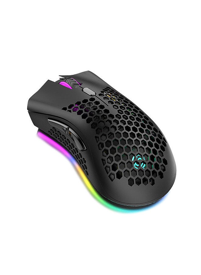 2.4G Wireless Gaming Mouse Rechargeable Mouse with RGB Light Effect 3 Adjustable DPI Hollowed-out Honeycomb Design Black