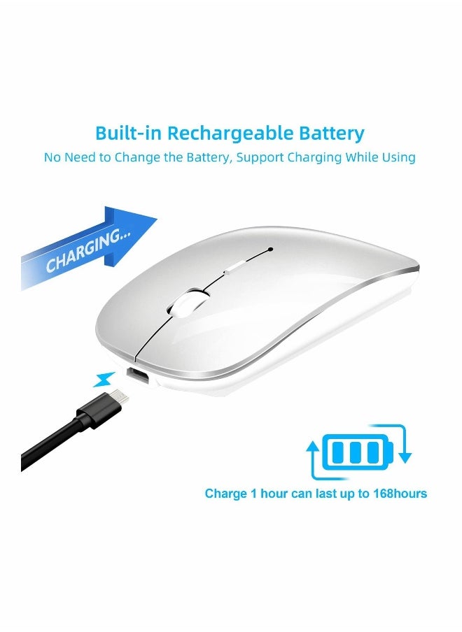 Bluetooth Mouse, Rechargeable Wireless Mouse for MacBook Pro/Air/iPad/Laptop/PC/Mac/Computer, Silver