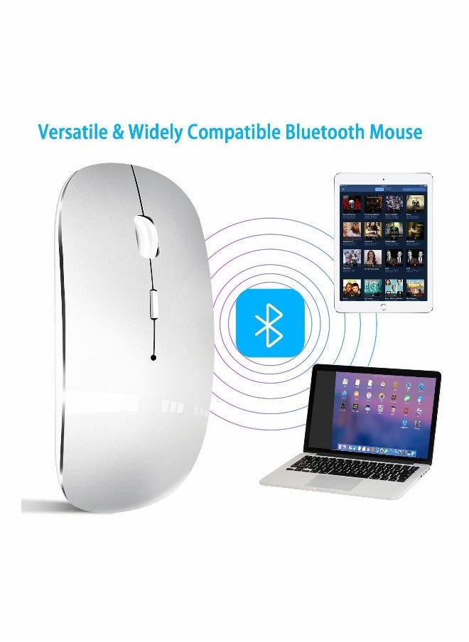 Bluetooth Mouse, Rechargeable Wireless Mouse for MacBook Pro/Air/iPad/Laptop/PC/Mac/Computer, Silver