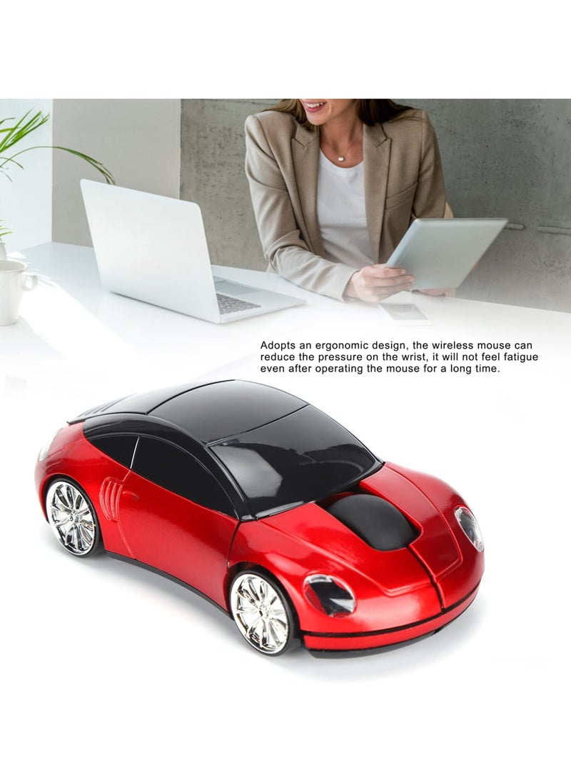 2.4G USB Wireless Car Mouse, 1600 DPI Sports Car Shaped Mouse Use Smart Power Saving Technology, Gaming Mice with USB Receiver for PC Computer Laptop Gift(Red)