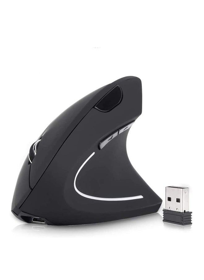 Rechargeable Ergonomic Wireless Mouse, 2.4G USB Optical Vertical Mouse with 3 Adjustable DPI 800/1200/1600 Levels 6 Buttons for Computer, Laptop, PC, MacBook (Black)