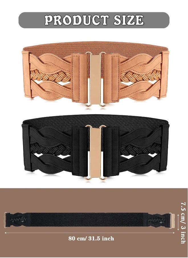 2 Pieces Women's Waist Belt Wide Elastic Retro Belt Stretchy Wide Waist Belt Cinch Retro Buckle Belt