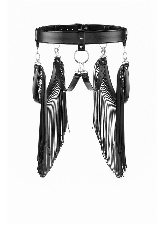 Women Punk Waist Belt Long Tassel Fringe Fashion Dress Belt Pu Leather Gothic Waistband Adjustable Rock Jeans Belts (Black)