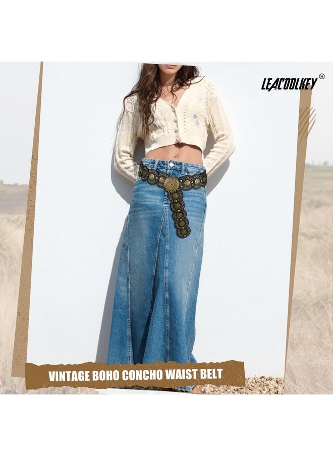 Hollow Disc Belt Western Leather Belt Boho Concho Belt Vintage Waist Belt For Women