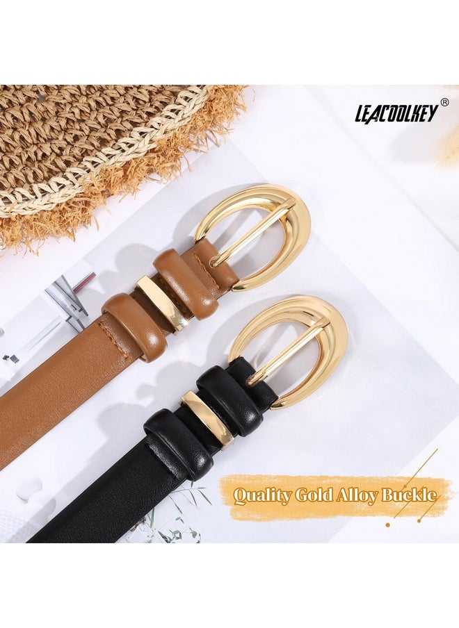 2 Pack Women Leather Belts For Jeans Dress Fashion Skinny Belt With Gold Silver Buckle