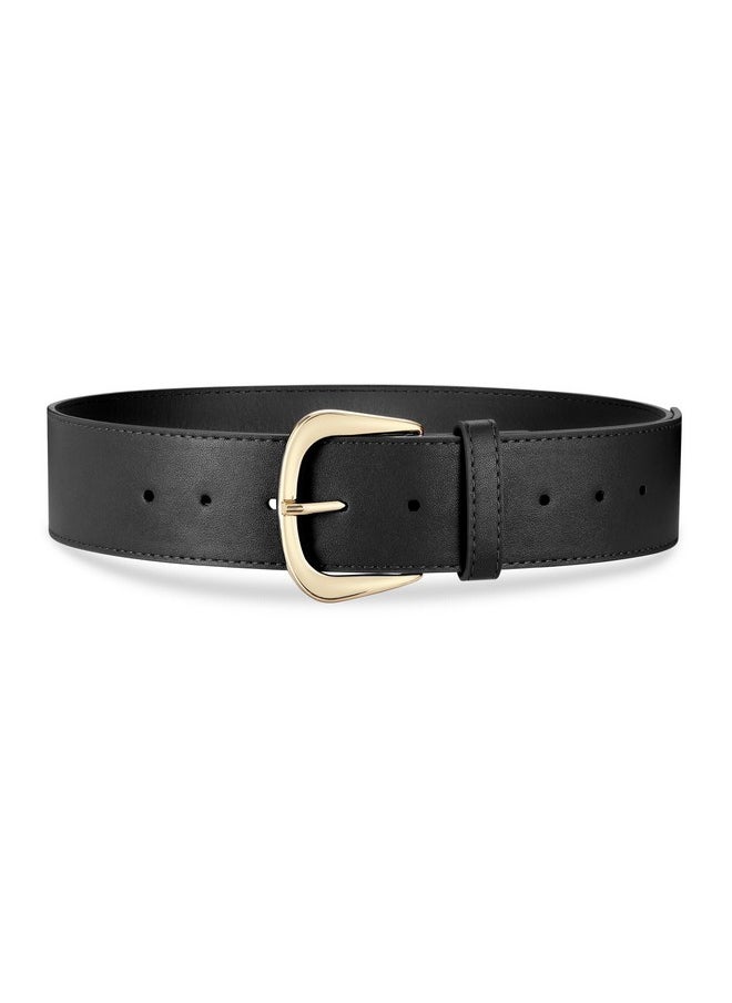 Women Wide Leather Waist Belt For Dresses Fashion Ladies Waistband With Gold Buckle,Black